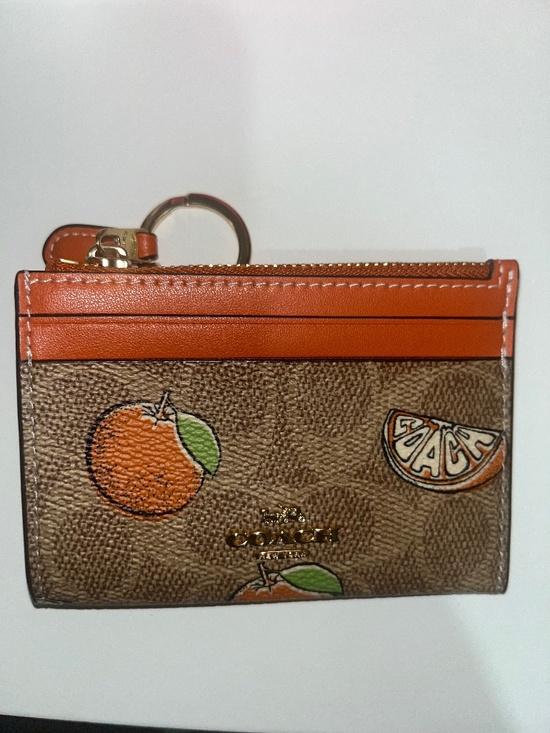 Coach Handbags - Coach Mini Skinny Id Case With Orange Print (Tan/Signature Canvas)